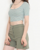 Çizgili Crop Bluz Yeşil - 80051.1059.