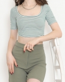 Çizgili Crop Bluz Yeşil - 80051.1059.