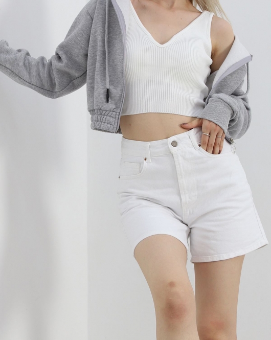 Şardonlu Crop Sweat Gri - 3078.275.