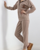 Baskılı Polar Pijama Takım Vizon - 101002.1049.