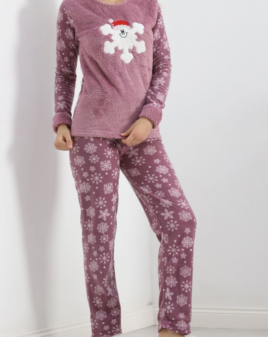 Peluş Polar Pijama Takımı Lilabeyaz - 19178.1050.