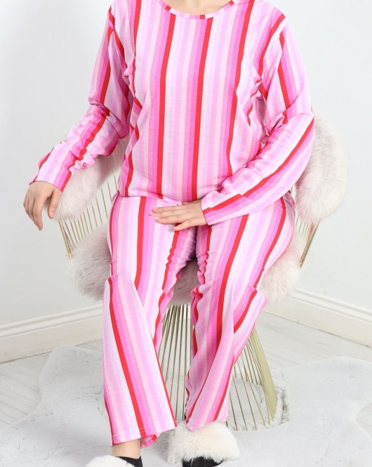 Bisiklet Yaka Battal Pijama Takımı Kırmızıpembe - 776.1287.