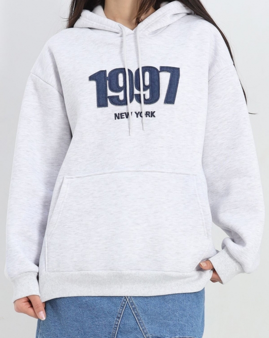 Kot Nakışlı Oversize 3 İplik Sweat Gri - 2442.336.