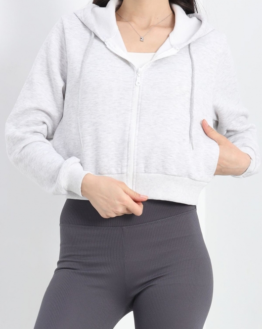 Kapşonlu Crop Sweat Gri - 20750.1873.