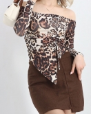 Asimetrik Kesim Desenli Bluz Leopar - 20824.1595.