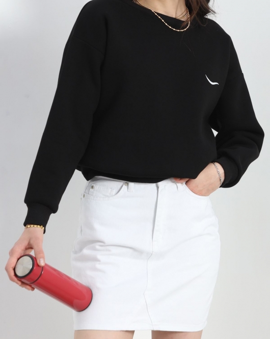 3 İplik Baskılı Unisex Sweat Siyah - 30190.1878.