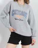 3 İplik Baskılı Unisex Sweat Gri - 30188.1878.