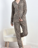 Düğmeli Süet Pijama Takımı Leopar - 30244.1050.