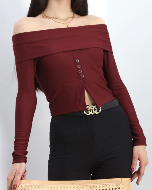 Madonna Yaka Crop Bluz Bordo - 40018.1247.