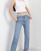 Mom Jeans Paça Yırtmaçlı Kot Pantolon Açıkmavi - 19651.1926.