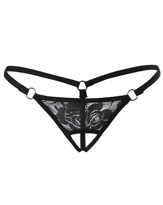 Fillinta Siyah Dantelli Özel Bölgesi Açık G-String TM1167